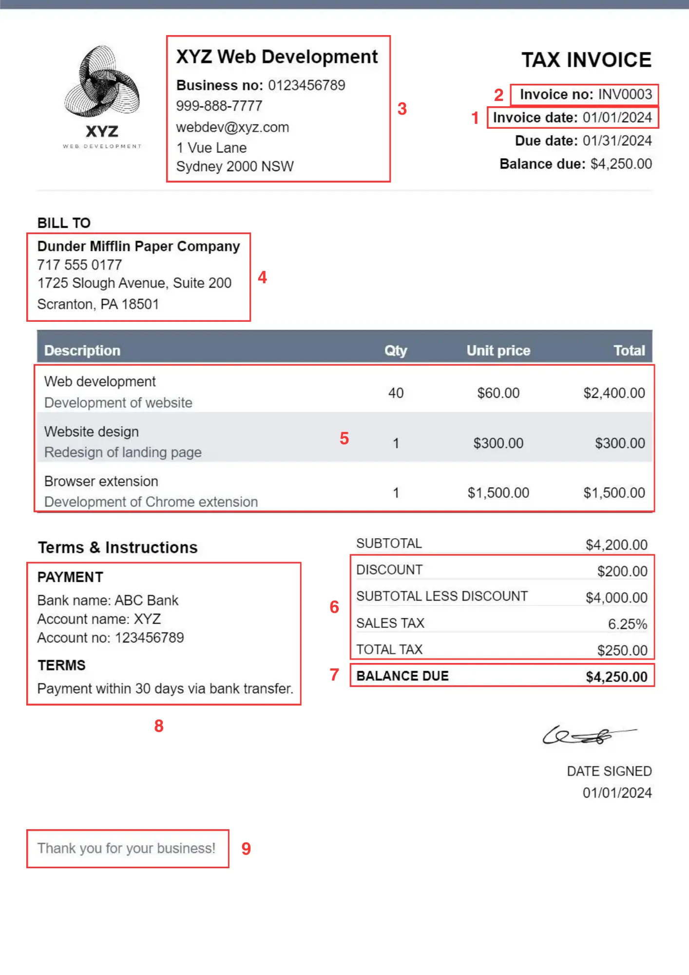 key invoice elements example - how to create an invoice