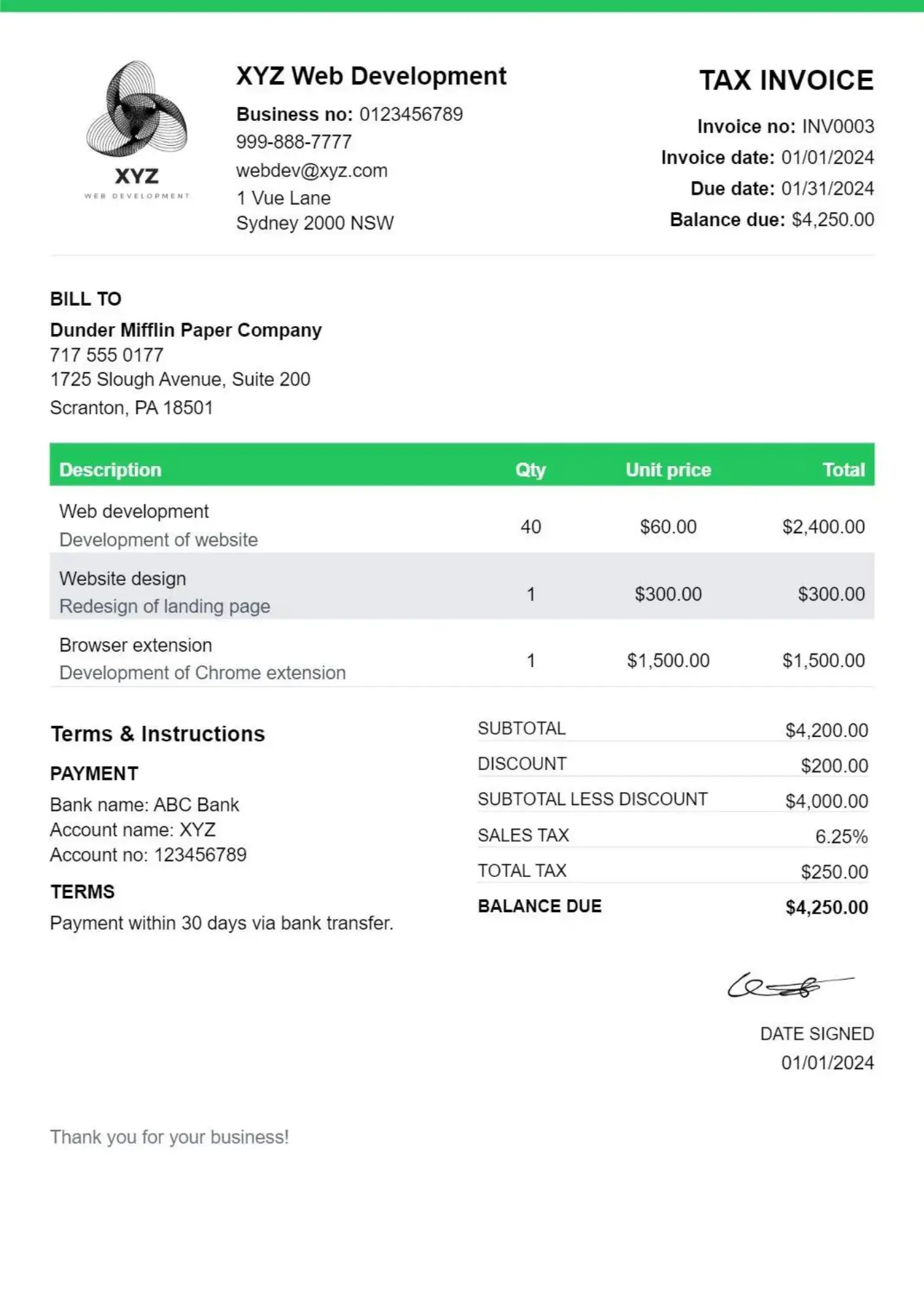 Invoice example